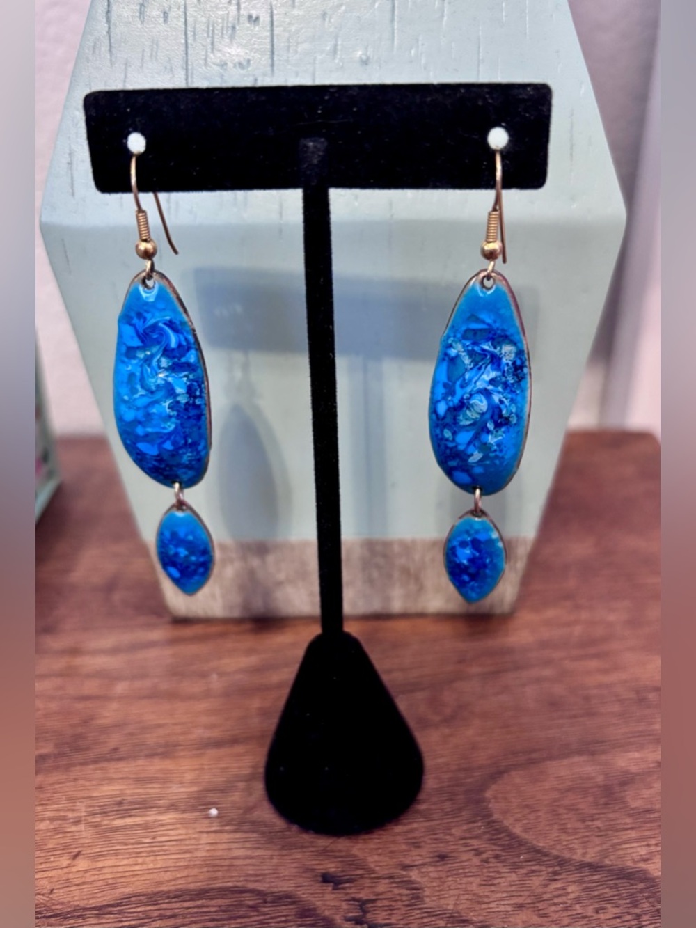 Blue Enamel Teardrop Drop Earrings